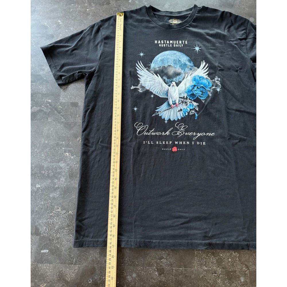 Hasta Muerte Hustle Daily Outwork Everyone Graphic Tee Black XL Dove Rose Moon - Picture 9 of 9